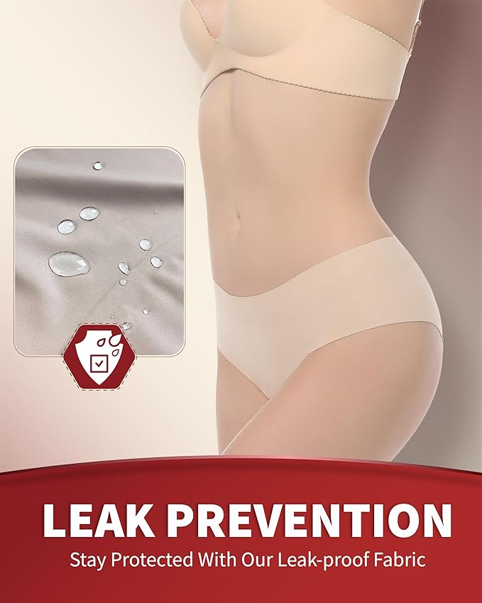 Washable Incontinence Underwear for Women, 1.8 oz Absorbency Leak Proof Seamless Mid Rise Briefs for Postpartum 3 Pack (Black-Beige, XL)