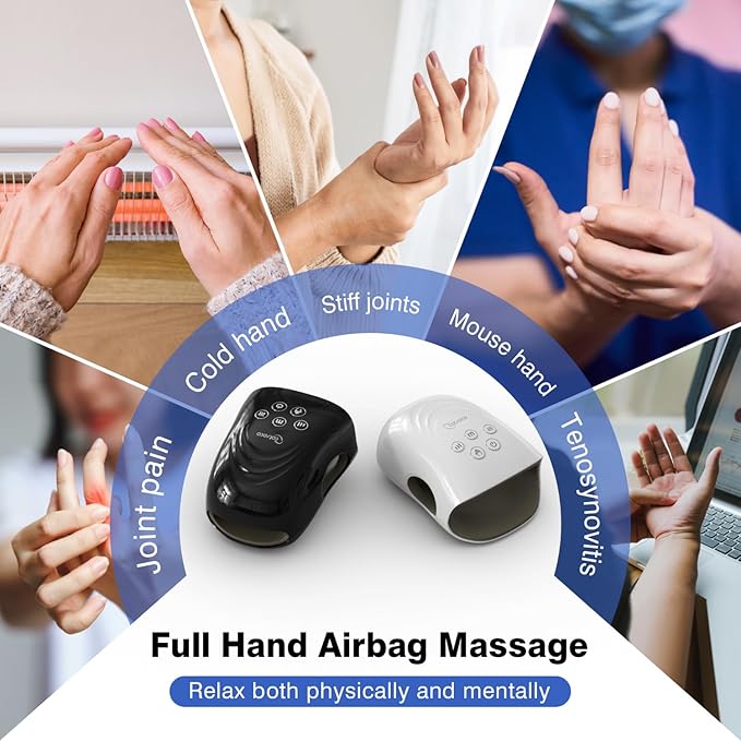 cotsoco Upgraded Hand Massager - 3Massage Sizes, Cordless Hand Massager with Heat & Compression for Arthritis and Carpal Tunnel, Gift for Men Women Family Friends, Relaxation at Home, Office, Black