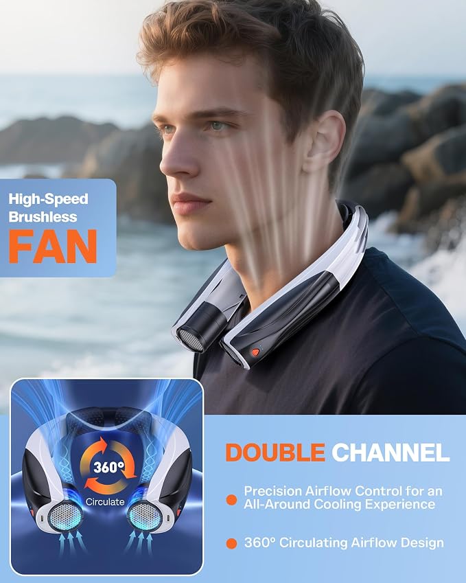 Portable Neck Fan, 6000mAh Personal Fan, 360° Cooling Rechargeable Wearable Fan, 6 Speeds Adjustable Hands-Free Fans for Travel, Outdoor, Office, Ideal Summer Gifts