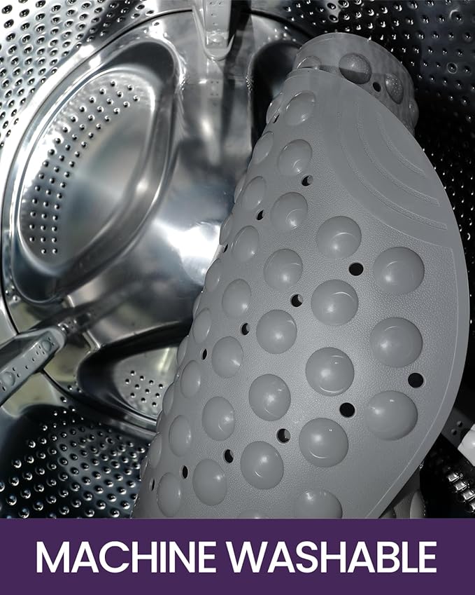 DEXI Bathtub Mat Non Slip 16x35, Shower Floor Mats for Bathroom Bath Tub, Washable Oval Bathmat with Suction Cups and Drain Holes, Gray