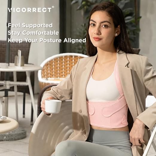 Posture Corrector for Women and Men: Adjustable Back Brace for Upper Back Support & Shoulder Neck Pain Relief - Lightweight Breathable Design (Pink Large)
