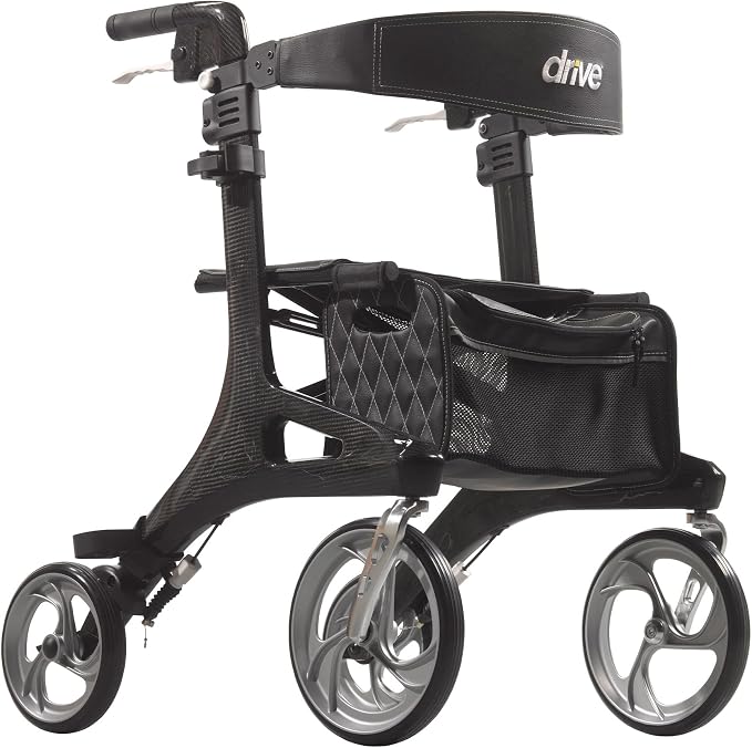 Drive Medical RTL10266CF Nitro Elite CF Rollator Walker with Seat, Black | Foldable Rollator Walker with Seat Offers Lightweight, Convenient Mobility Support for Everyday Use Daily