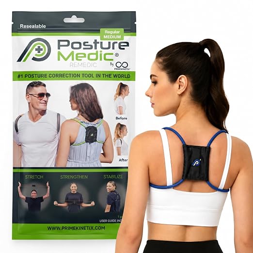 PostureMedic Plus Strength Dynamic Posture Corrector for Athletes – High Resistance Training System for Performance & Recovery – Professional Grade Posture Trainer for Men & Women - Size M (Blue)