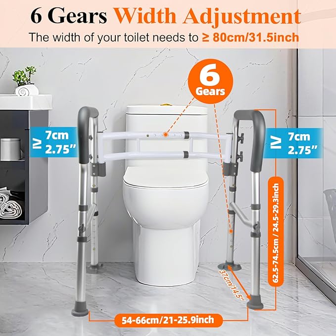 Toilet Safety Rails for Elderly, Adjustable Handicap Toilet Seat with Handles, Sturdy Toilet Support Frame with Arms for Seniors and Disabled