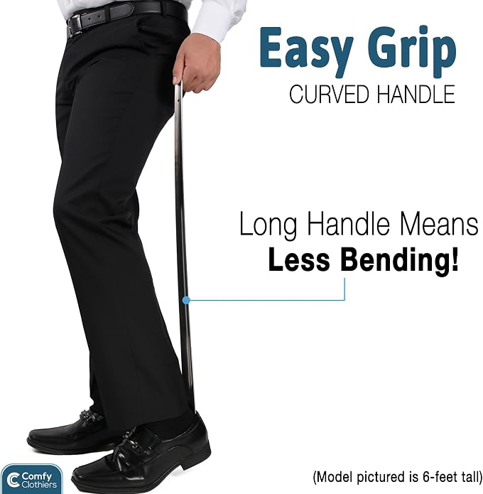 Comfy Clothiers Extra Long Metal Shoe Horn With Curved Handle (31inch/78cm) Multifunctional Stainless Steel Stick For Seniors & Adults Shoe Spoon Helper - Mobility Gadget Shoe Horn Aid for Seniors