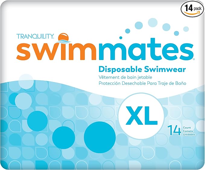 Swimmates Disposable Adult Swim Diapers, Pull-Up Under Swimwear with Tear-Away Side Seams, Unisex, X-Large (48"-66" Waist) 14 Count Bag