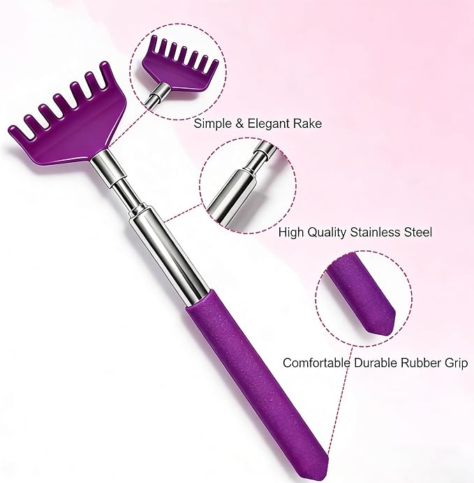 2 Pack Back scratchers Set,Stainless Steel Back Scratcher Extendable | Rubber Handles Stainless Heads,for Back,Neck,Shoulders,Beautiful Present Packaging Gifts for Thanksgiving,Christmas (Purple)