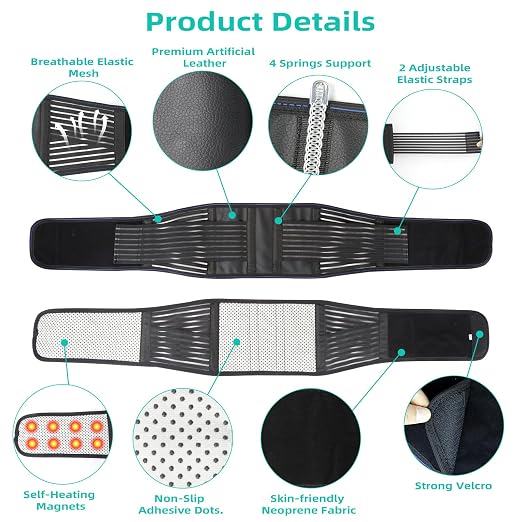 Back Brace for Women Men with Magnet, Self Heating Back Support Brace with 4 Reinforced Stays, Lumbar Support Belt for Lower Back Pain Relief, Herniated Disc, Arthritis, and Sciatica (Black, X-Large)