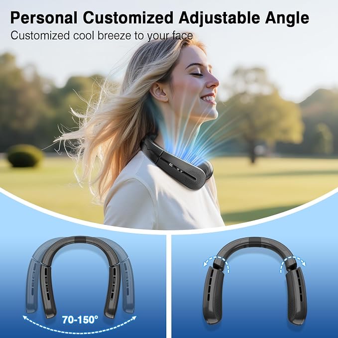 ChillGo Portable Neck Fan - 8400 RPM Enlarged Turbo Airflow - 5200mAh Personal Rechargeable Cooling Wearable Fan - Max 16H, 4 Speeds, Foldable, LED Display - Great Gifts for Men Women - NYC Midnight