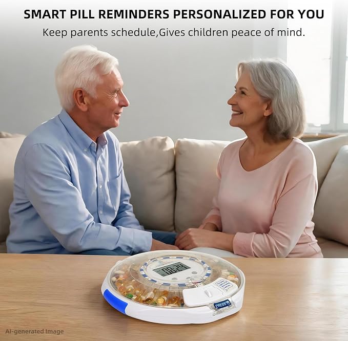 Bluetooth Automatic Pill Dispenser with Safety Lock for Seniors | App/Audio/Visual Alerts, Tracks Adherence History, Up to 9 Alarm/Day, 28-Day Medication Organizer for Dementia & Chronic Care