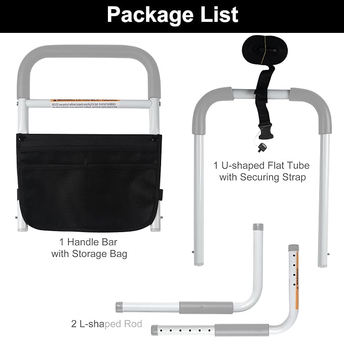 Panta Bed Assist Rail for Elderly Adults, ASTM Approved Adjustable Bed Assist Bar with Fixing Strap and Storage Bag, Foam Padded Handle, Portable Bed Cane, Fits Twin Full Queen King, Grey