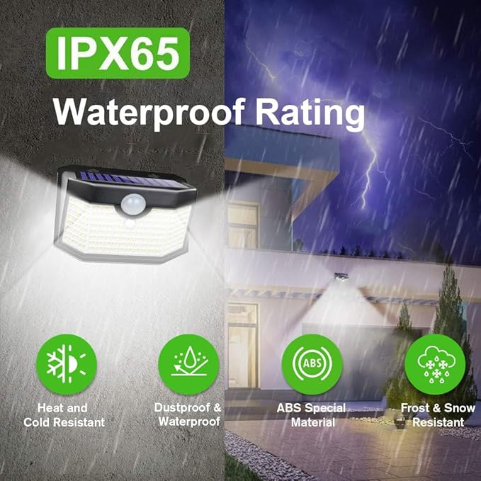 HMCITY 120 LED Outdoor Solar Lights with Motion Sensor and 3 Lighting Modes, IP65 Waterproof Wide Solar Wall Lights Ideal for Garden Patio Yard (Front Button 12Packs, Black Shell-Daylight White)