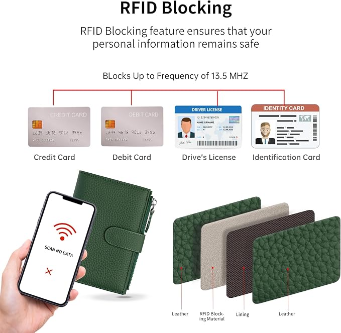 Passport wallet and Card Slot Combo RFID Blocking Leather Travel Passport Wallet for Men and Women with Zippered Coins Pocket Passport holder, Deep Green