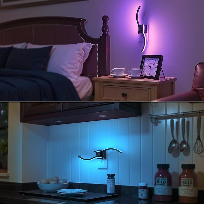 Briignite Night Lights Plug into Wall [2 Pack], 3000K+8 Color Changing Dimmable LED Night Light 1W 180° Rotating Dusk to Dawn Sensor Plug in Nightlight for Bathroom Bedroom Hallway Kitchen