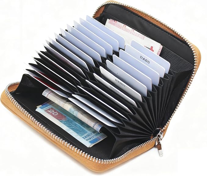 RFID Blocking 24 Slot Credit Card Holder Wallet Real Leather Multi Card Organizer Wallet with Zipper
