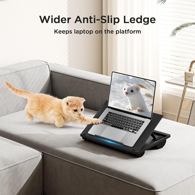 HUANUO Lap Desk with 8 Adjustable Angles – Up to 15.6" Laptop, Black | Dual-cushion base, carry handle, 30% thicker for durability, wider anti-slip ledge, for home office, sofa, bed, car
