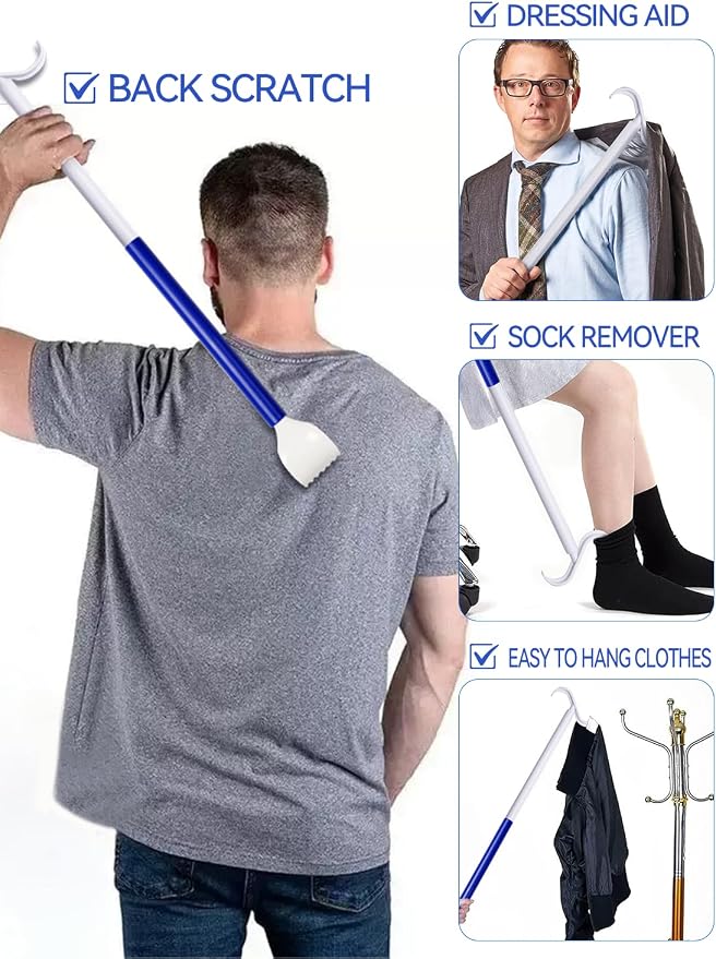 35.5 Inch 3-in-1 Shoe Horn Long Handle for Seniors & Adults - Long Shoe Horn with Detachable Back Scratcher Sock Remover, Dressing Aid - Long Shoe Horn for Seniors - Travel-Friendly Design