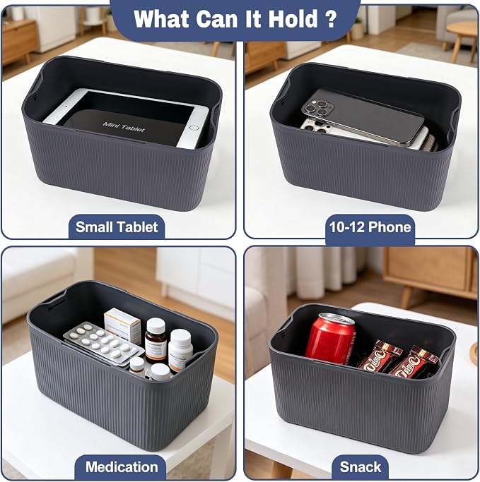 Small Medicine Lock Box Upgraded PLUS Taller , Medication Lockbox with Combination, BPA-Free Food Small Lockable Storage Box for Pill Organizer, Phone Jail, Snack, Fridge, Home, Office,Gray