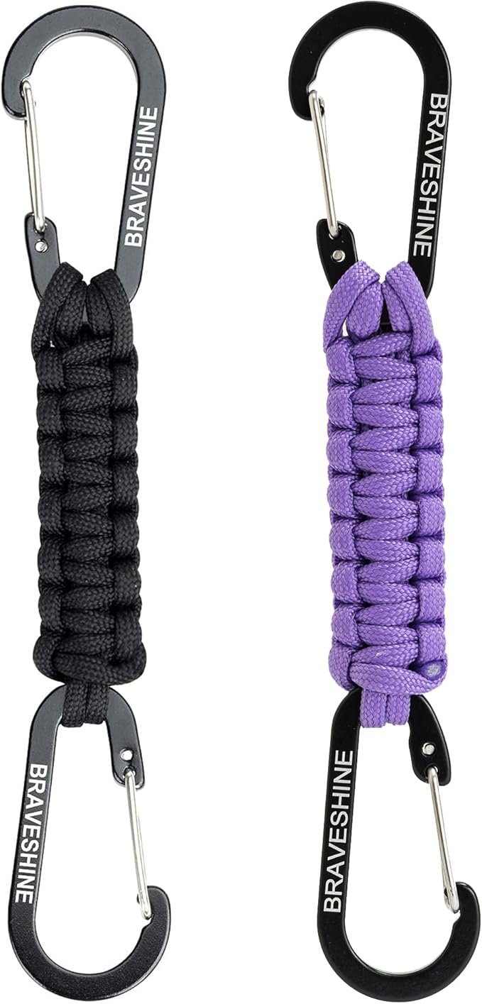 BRAVESHINE Paracord Keychain Carabiner Clip | D Ring Hanger Lanyard Hook | 7.3inch Long | for Stroller, Water Bottle, Key, Backpacks, Men, Women, Luggage, Car Seat Headrest, Fence, Bag Charms
