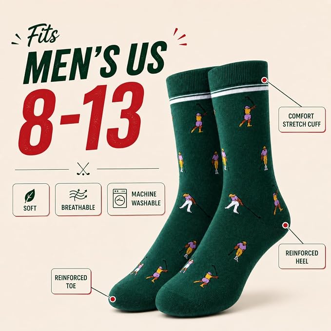 Funny Golf Gifts Socks for Men, Golf Accessories, Size 8-13 Gift Box & Card | Golf gifts for men, soft breathable crew socks, funny gift idea for birthdays, holidays, coworkers, husbands, or golf lovers