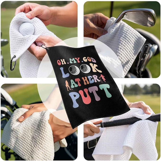 Funny Golf Towel for Women,Golf Towels with Clip,Golf Bag Accessories for Women,Look At Her Golf Gifts for Mom Grandma ,16x24inch Microfiber Golf Towels,Birthday Christmas Retirement Golfer Gifts