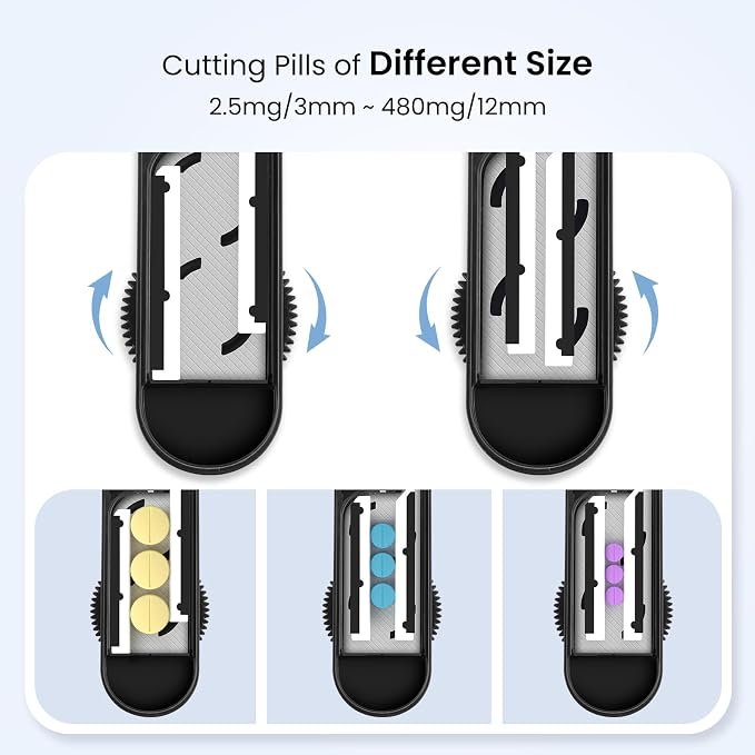 Pill Cutter for Multiple Pills at a Time, Pill Cutter Splitter for Small and Tiny Pills, Pill Cutter for Small or Large Pills, Pill Splitter with Hidden Sharp Stainless Steel Blade (Black)