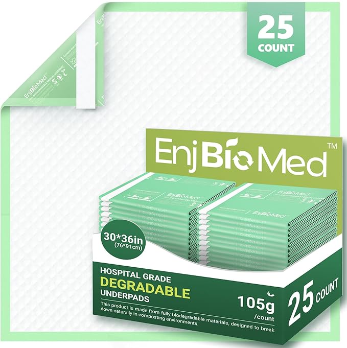 Eco-Friendly Extra Large Ultra Absorbent Bed Pads Disposable Adult 105g (30" X 36" Pack of 25), with Adhesive Strips , Leakproof Incontinence Pee Pads for Adults