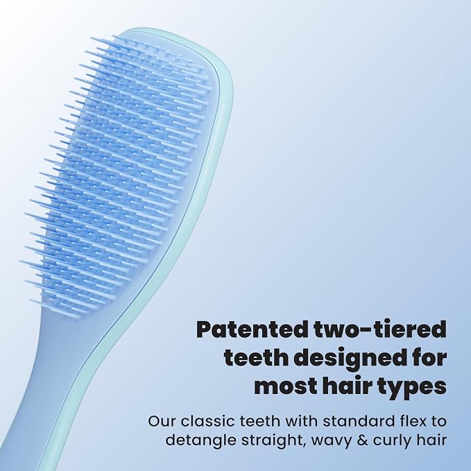 Tangle Teezer Ultimate Detangler Brush, Straight to Wavy, Denim Blues | Patented two-tier, regular-flex teeth reduce breakage & split ends on wet or dry hair; Shower-friendly hairbrush for all ages