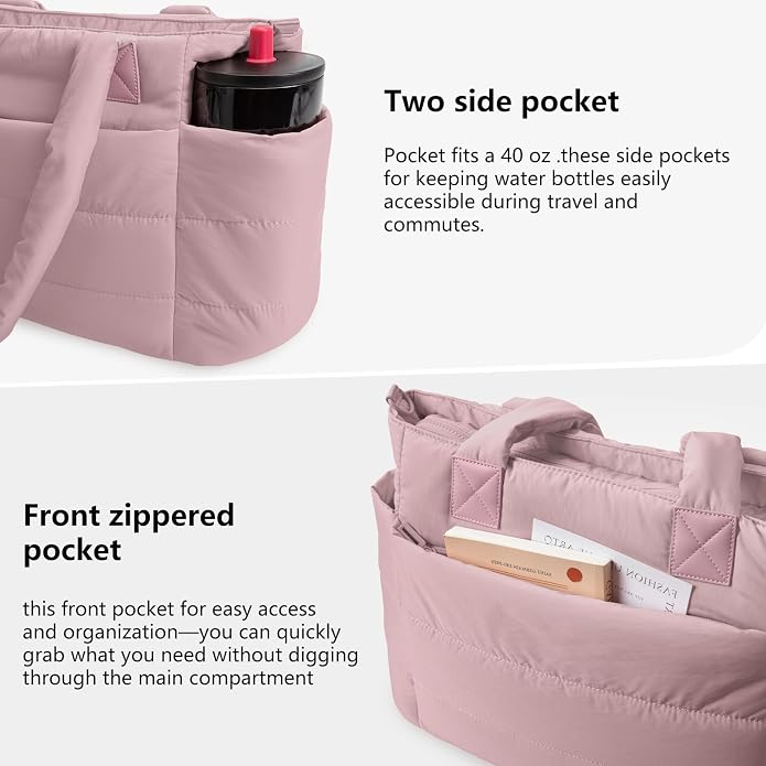 Puffer Tote Bag for Women Quilted Nurse Bag Lightweight Work Bag for Teacher Travel Handbag with Multiple Pockets