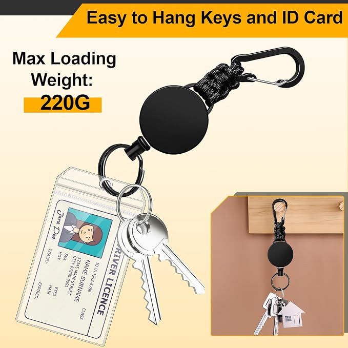 Retractable Keychain 4 Pieces Heavy Duty Carabiner Badge Holder Retractable Badge Reel ID Holder Extendable Key Ring Key Holder (Black + Green + Blue + Orange-Black)