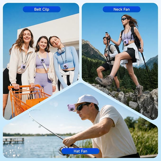 Portable Waist Fan, Rechargeable Wearable Fan w/ LED Display, 3 Speeds, 3000mAh Battery, 10H Runtime, Mini Turbo Airflow, Clip on Belt/Shirt/Hat, for Travel,Outdoor, Concert,Gift for Men Women-1 PACK