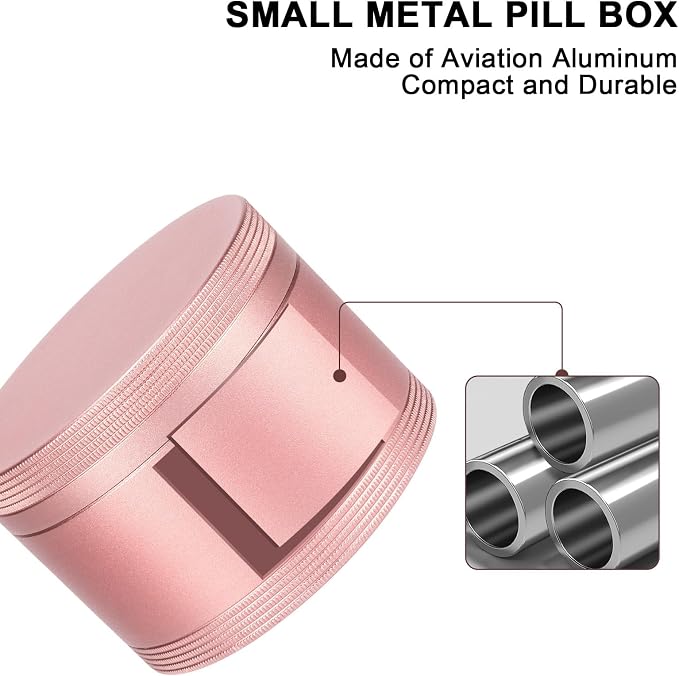 Pink Metal Pill Box Daily - Single Waterproof Travel Pill Container for Purse, Portable Pill Case for Vitamins, Fish Oil, Medicine, Cute Pill Holder Organizer, Big Size