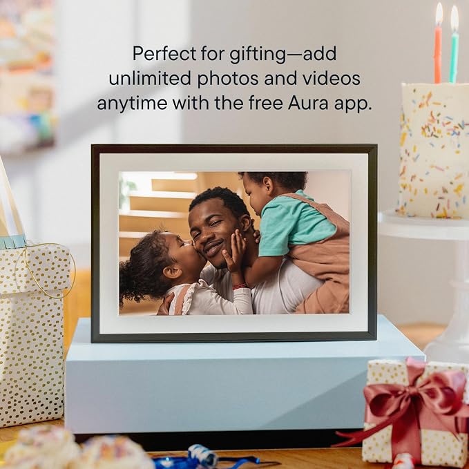 Aura 10" HD WiFi Digital Picture Frame – Free Unlimited Cloud Storage – Send Photos from Phone – No Subscription – Auto On/Off – Gift for Parents & Grandparents (Black Mat, 10")