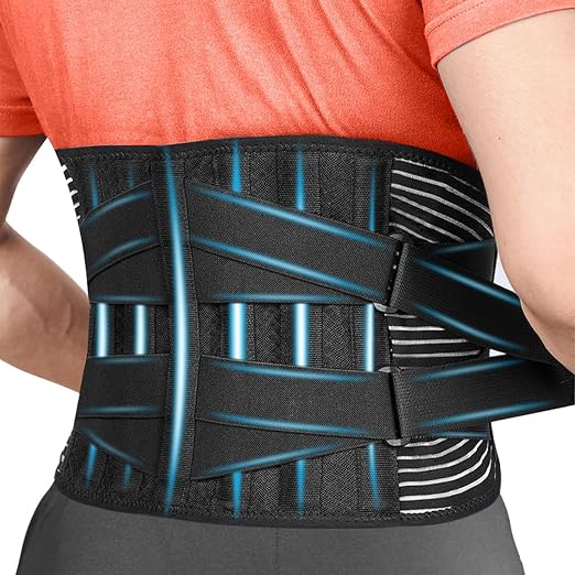 Lower Back Support Belt for Men & Women, Back Brace for Lower Back Pain Relief, Breathable Lumbar Support with 6 Stays & Dual Adjustable Straps, Small (20”–26”)