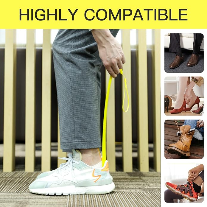 Shoe Horn Long Handle Super Strong Plastic/Genuine Wood with Lanyard,Shoehorn Fit for Men,Women,Seniors,Kids