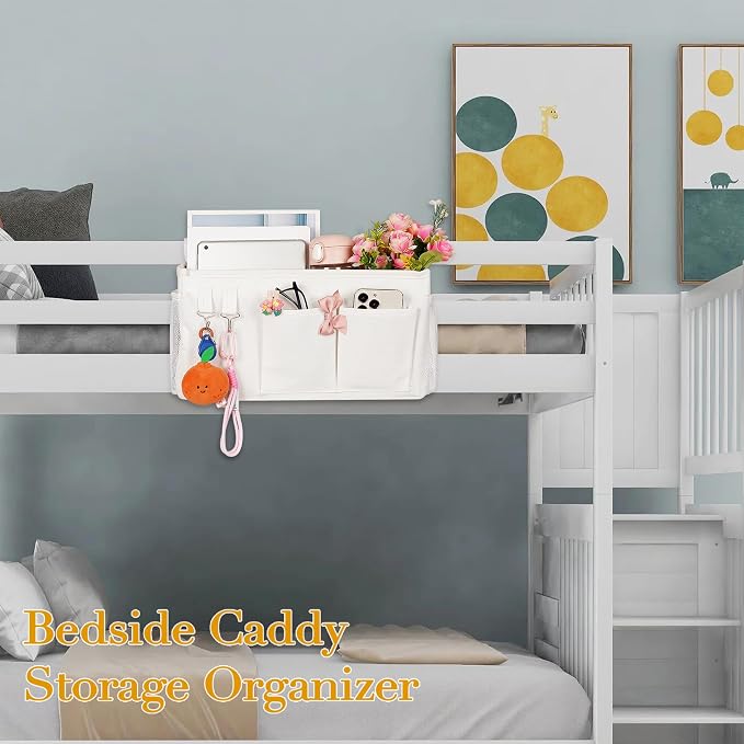 Bedside Caddy Bedside Storage Bag for Headboards/Bunk Bed | Hanging Bed Caddy with Hooks fits Bunk bed Hospital Beds Dorm Bed Rails, Essentials for Phones, Books, Remotes, Water Bottles