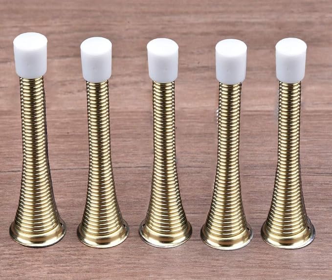 KISEER 16 Pack Spring Door Stops 3 1/4 Inch Flexible Heavy Duty Spring Door Stopper with RustProof Screw Rubber Bumper Tips (Gold)