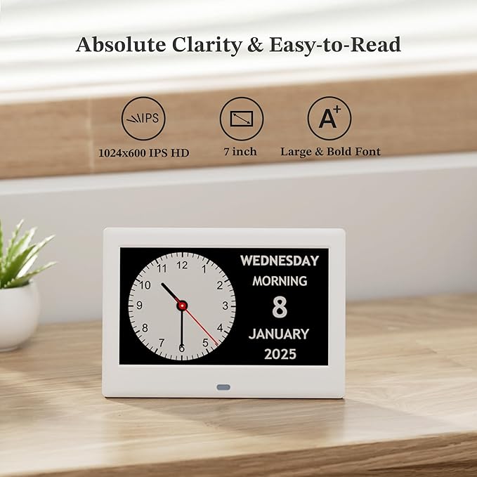 2025 NEW, Digital Clocks, 7'' Dementia Clock with Date and Time for Elderly, Auto-Dimming, 12 Reminders & 6 Alarms, Button & Remote Control, Auto DST, Digital Calendar for Seniors Large Display