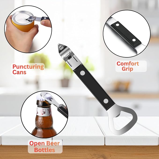 Can Opener Heavy Duty, Smooth Edge Safe Cut, Easy Grip Stainless Steel Can Openers for Seniors, Kitchen Tool, Manual Rotary Can Opener