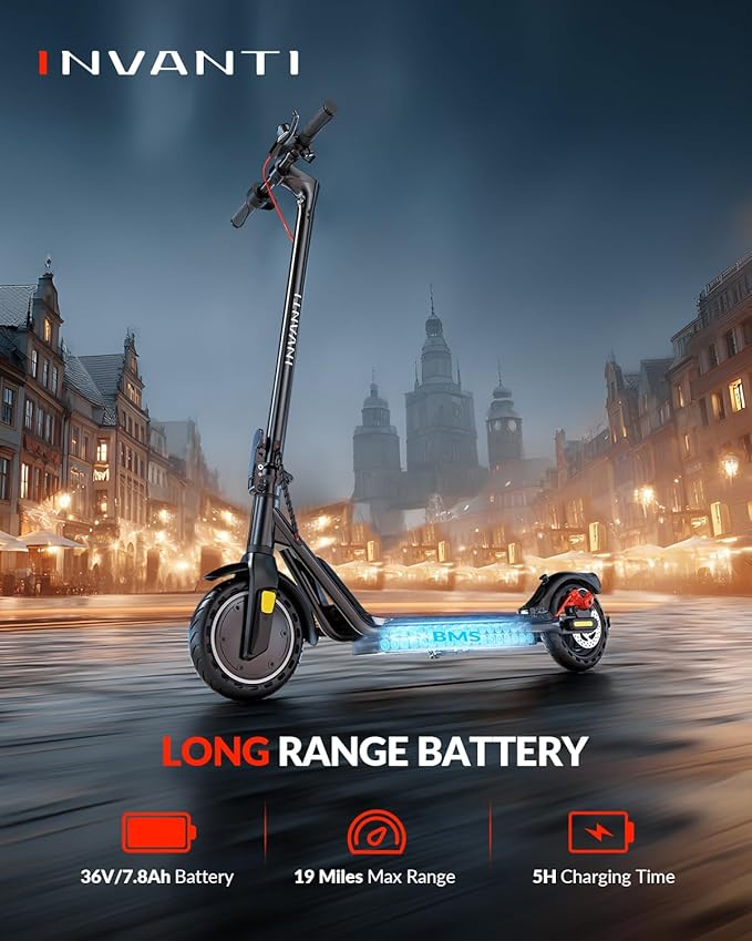 INVANTI E20 Electric Scooter with 350W Motor, Max 19 Miles & 18 MPH, 8.5" Solid Tires, APP Control & Dual Brakes, Cruise Control, Foldable and Portable Commuter Electric Scooter