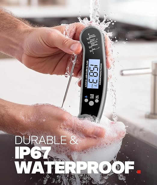 Meat Thermometer Digital, Food Thermometer for Cooking, Grey | Instant Read, for Grilling, BBQ, Air Fryer, Smoker, Candy, Kitchen Gadgets, BBQ Essentials, Gift for Dad, Men, Women