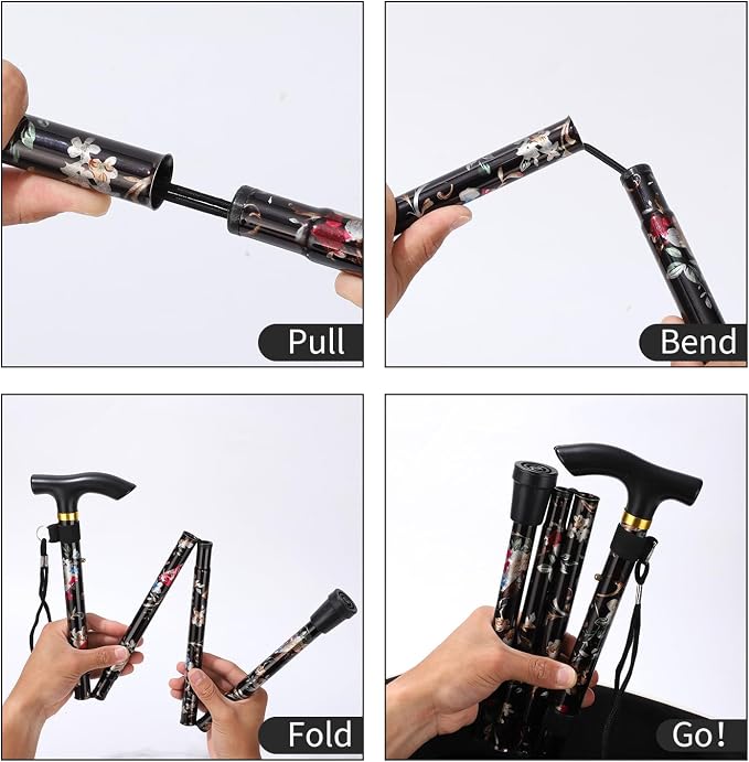 Walking Cane, Folding Cane for Man & Women, Portable Lightweight | 5-Level Adjustable Height, Collapsible Cane for Seniors Balancing Mobility Aid