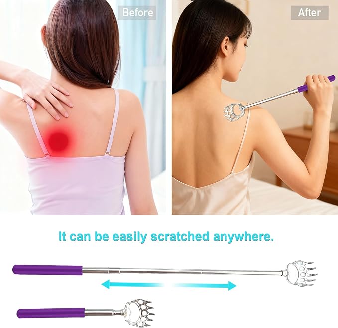 2 Pcs Back Scratcher Extendable | Metal Bear Claws Back Scratchers,Backscratche for Men, Women,Adults,Christmas Stocking Stuffers (Purple)