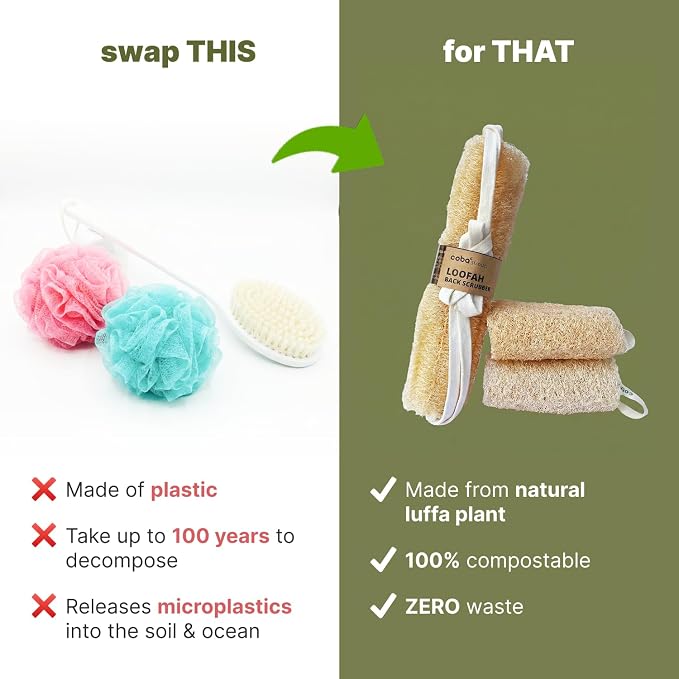 Natural Loofah Exfoliating Back & Body Scrubber Set | 40" Natural Whole Loofah Back Scrubber with Handles for Deep Cleansing | 100% Plant-Based Eco Luffa Shower Sponges for Women & Men