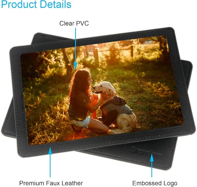 Car Picture Frame, Leather Vehicle Sun Visor 4x6 (Standard 6 Inches) Photo Holder Displays Both Horizontally and Vertically by Srandme (2pcs, Black)