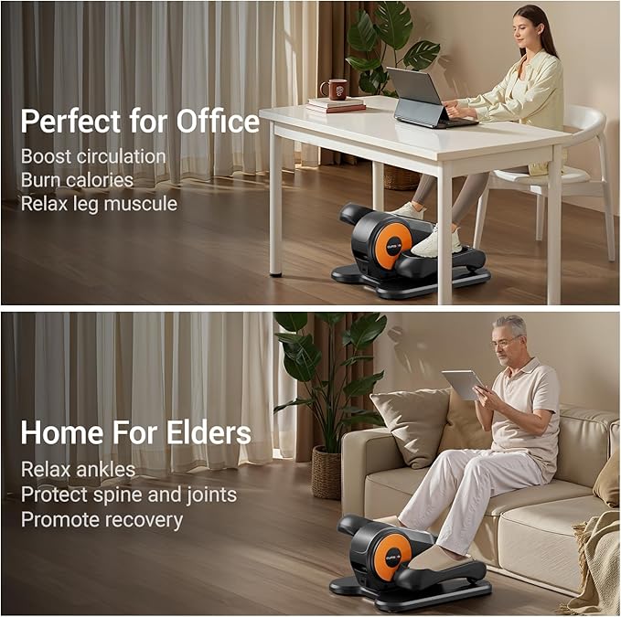 Under Desk Elliptical Machine, Electric Seated Pedal Exerciser, Min Leg Exerciser with Remoter, 12 Level Speeds, Forward & Reverse Direction, Manual & Auto Mode for Home Office