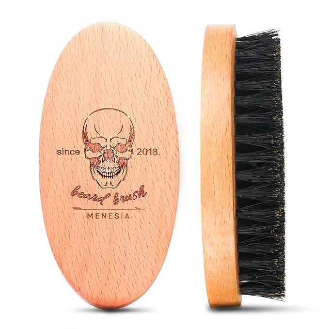 Soft Boar Bristle Beard Brush for Men | Soft & Smoothing Boar Bristles, Skull Print, Small Pocket Travel Size