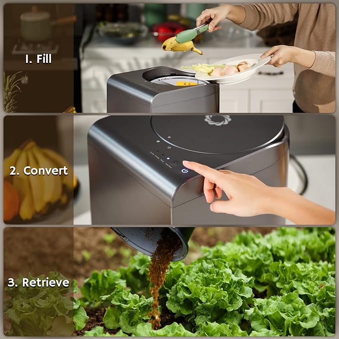 Airthereal Revive Electric Kitchen Composter, SHARKSDEN Tri-Blade, Turn Food Waste and Scraps into Dry Compost Fertilizer for Plants, R500 Gray | 4-hr Cycle, SHARKSDEN Tri-blade, 90% Reduction in Waste Volume