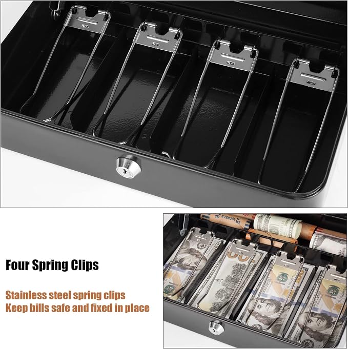 Sumerfnt Cash Box with Money Tray and Lock Money Box for Cash, Metal Locking Cash Box - 11.8" x 9.4" x 3.54" Black