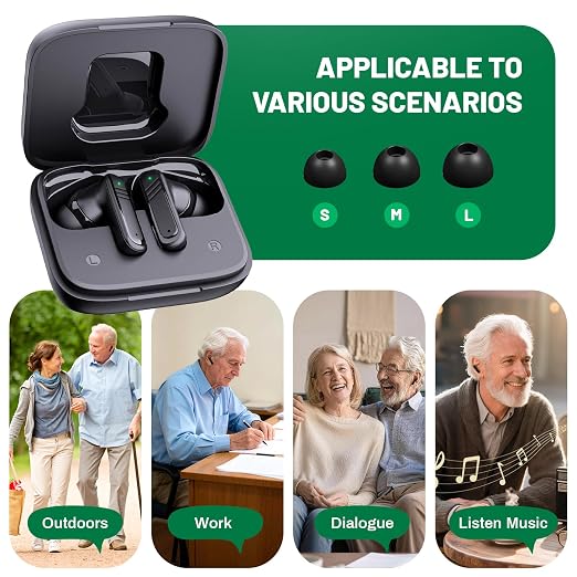 Bluetooth Hearing Aids for Seniors,Rechargeable Touch Control LED Screen | AI Smart Noise Reduction Hearing Assistance Device With Directional Sound Pickup,3 Modes,16 Volume, 80H Battery Life